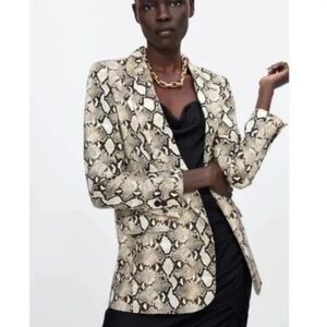 Zara Beige Snake Print Blazer